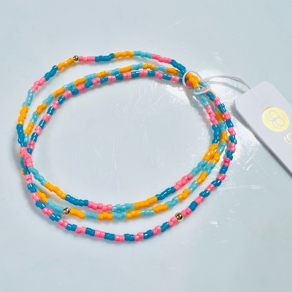GORJANA Miami Gigi Striped Glass Beaded Bracelets Set of 3 Orange Pink Blue Aqua - Picture 3 of 8